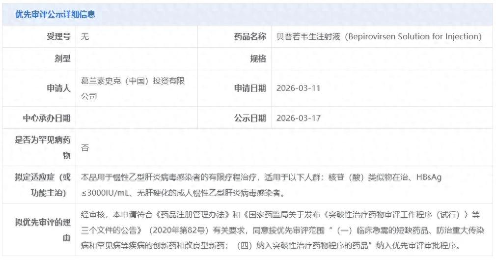 乙肝新药GSK836 中国上市进入倒计时！